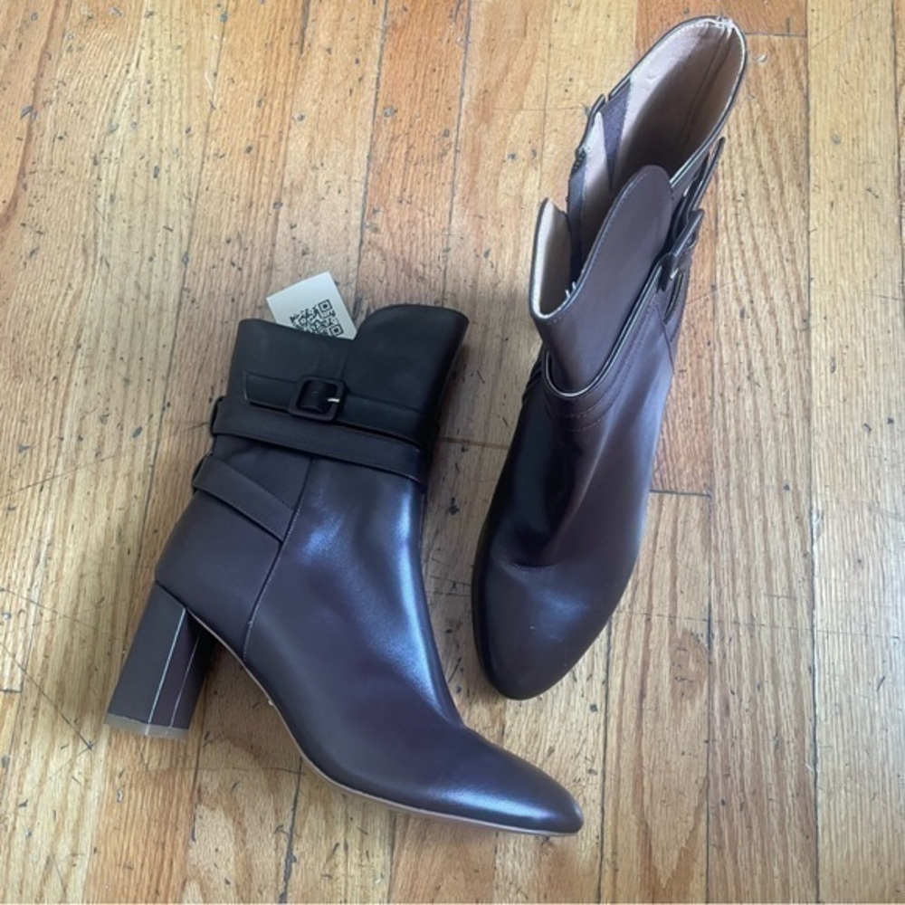 Rag & Co Brown Leather Block Heel Booties Size 9